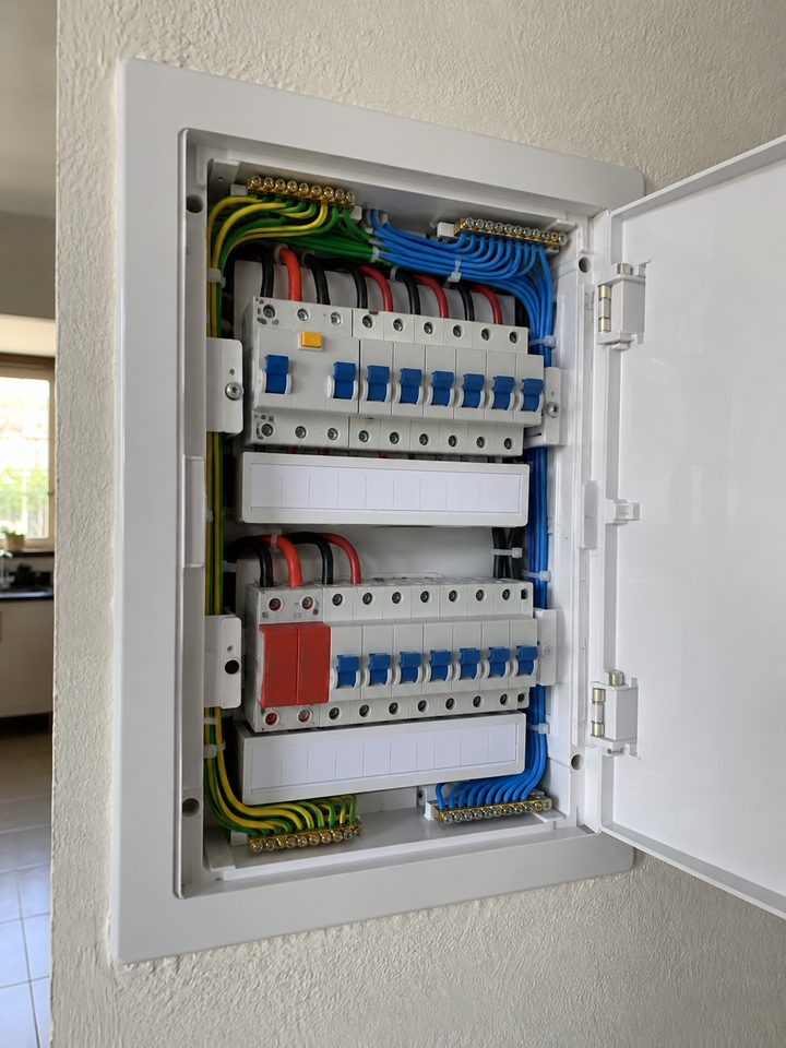 Foto de exemplo: quadro de distribuição novo, com carimbo de data, hora e local