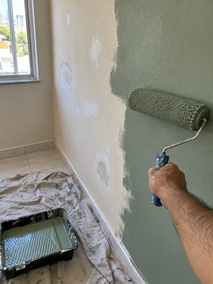 Parede recém-pintada com acabamento limpo